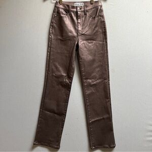 DAZE Denim Metallic Bronze Coated High Rise Straight Leg Jeans Size 26